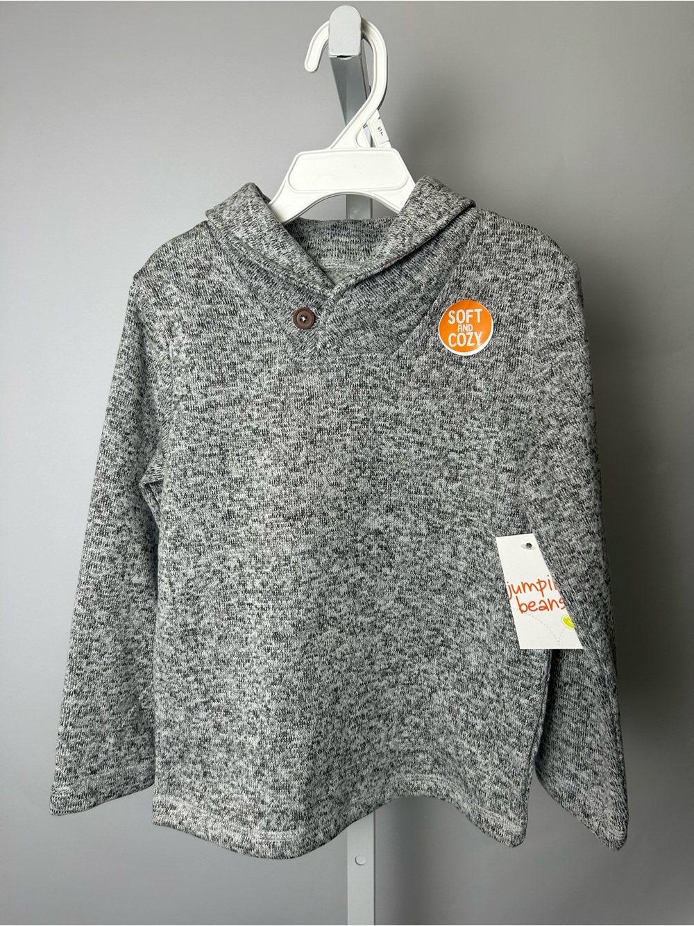 jumping beans Gray Hooded Knit Pullover with Button Detail